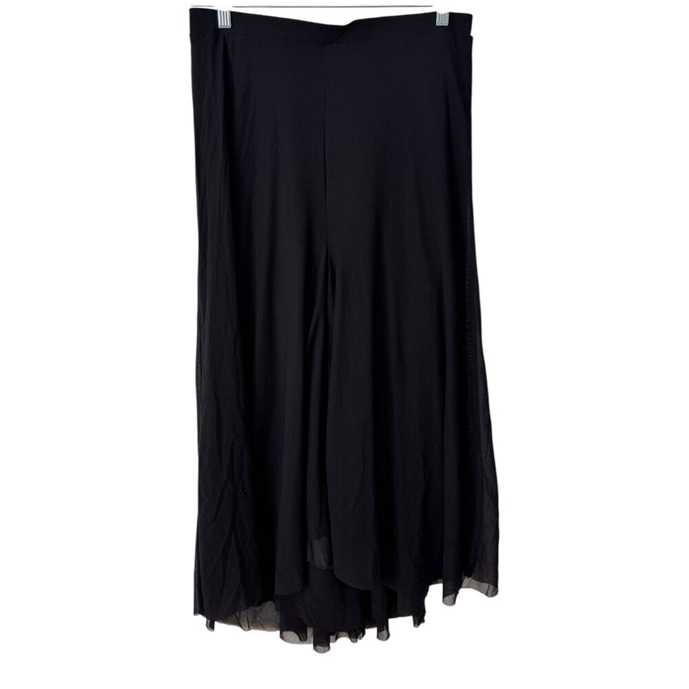 NWT Chicos Black Mesh Asymmetrical Ruffle Pull On Maxi Skirt Size Medium 1